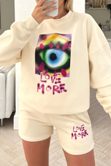 love more ecru sweater short loungewear set