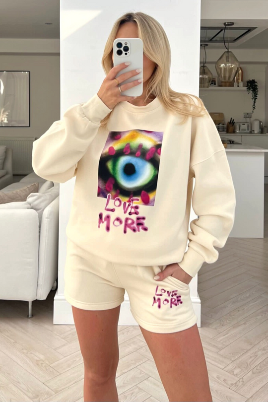 love more ecru sweater short loungewear set