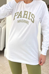 paris madame white & khaki long sleeve embroidered tee & legging coord