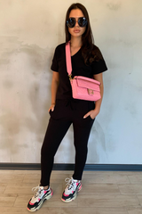 STELLA Black V Neck Loungewear Set