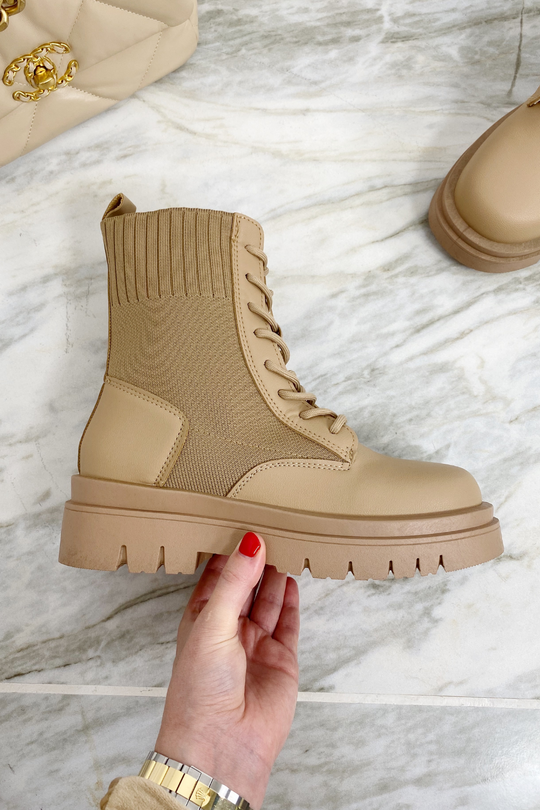 Lola camel lace up rubber chunky sole boot