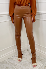 Polly Rust High Waisted Split Hem Pu Trousers