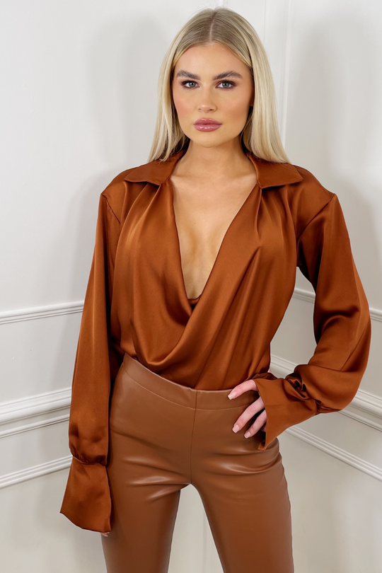 Salone Camel Cowl Neck Blouse