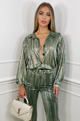 Sarra Green multi stripe button up shirt