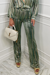 Sarra Green multi stripe flared trousers