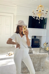 Stella White V Neck Loungewear Set