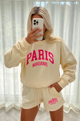 paris madame pink embroidered sweater short loungewear set