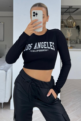 los Angeles black long sleeve crop top