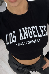 los Angeles black long sleeve crop top