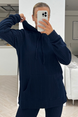 Fifi navy hooded ribbed loungewear set