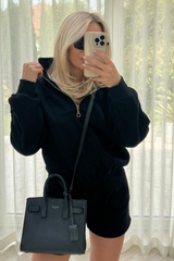 glamify black 1/4 zip essential sweater short set