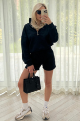 glamify black 1/4 zip essential sweater short set