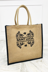 Saint Lucia black panelled embroidered tote bag
