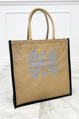 Saint Lucia blue panelled embroidered tote bag