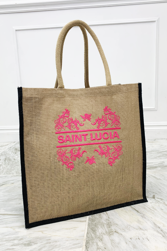 Saint Lucia pink panelled embroidered tote bag