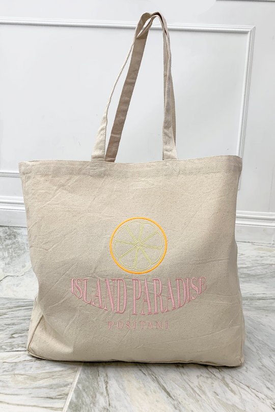 island paradise embroidered tote bag