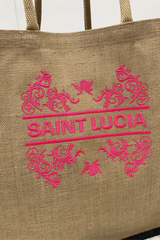 Saint Lucia pink panelled embroidered tote bag