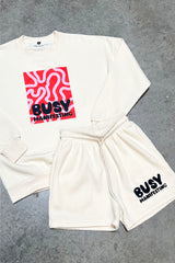 Busy Manifesting Ecru Printed sweater short loungewear set