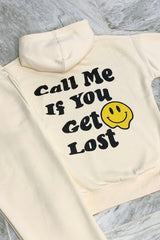 Call me - ecru oversized drawstring hoodie