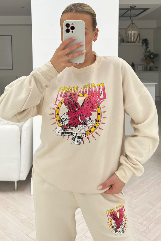 Free bird ecru printed sweater loungewear set