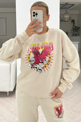 Free bird ecru printed sweater loungewear set