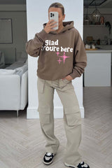 Glad You're Here premium beige printed hoodie