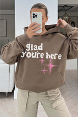 Glad You're Here premium beige printed hoodie