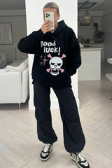 Good Luck Black premium black printed hoodie