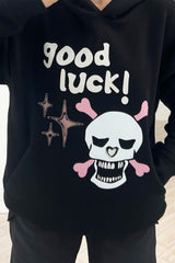 Good Luck Black premium black printed hoodie
