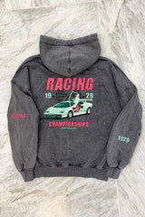 Racing 1929  black acid wash oversized hoodie