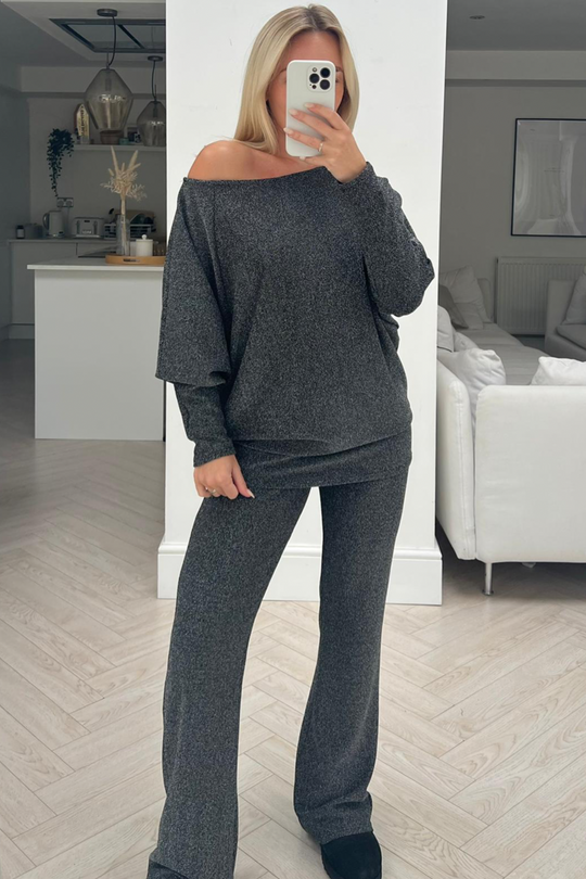 Trixie silver shimmer wide neck trouser coord