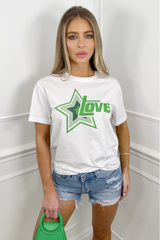 love Star green & white premium tee