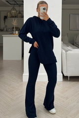 Fifi navy hooded ribbed loungewear set