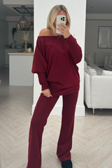 Trixie red shimmer wide neck trouser coord