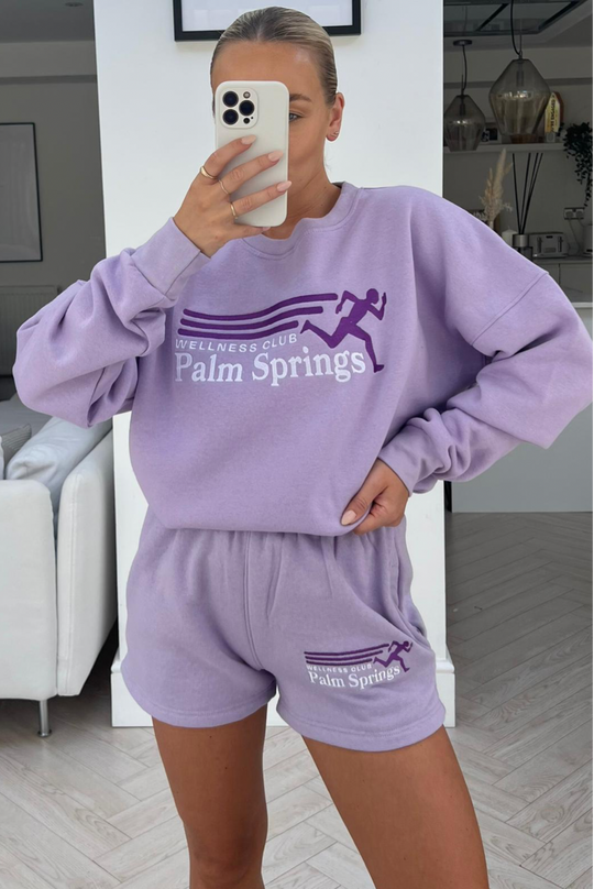 Palm springs lilac embroidered sweater short co ord