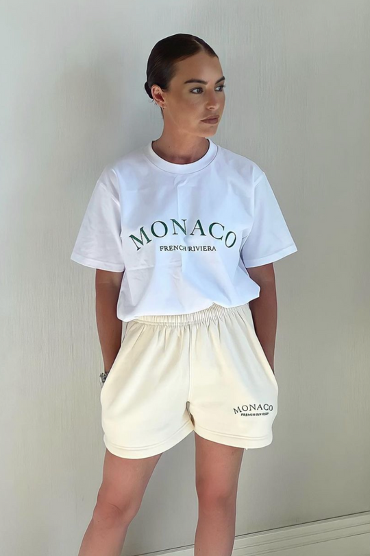 Monaco green embroidered tee short co ord