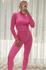 Keevah pink ribbed long sleeve loungewear set