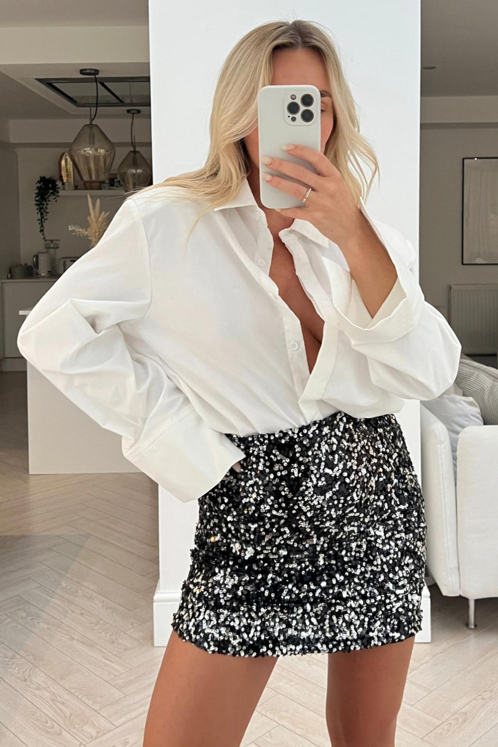 Silver sequin mini sales skirt