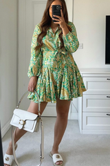 Daisy green & yellow floral button up tie waist dress