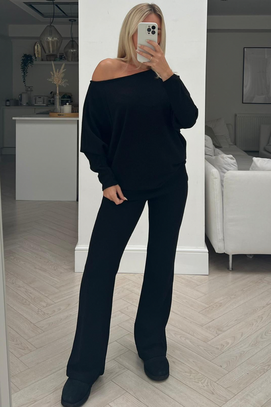 Trixie black shimmer wide neck trouser coord