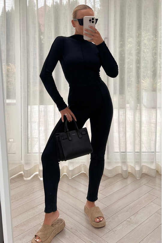 Keevah black ribbed long sleeve loungewear set