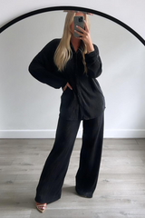 Unaa black pleated shirt trouser coord