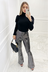 misha SILVER glitter sequin flared trousers