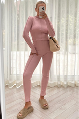 Keevah nude ribbed long sleeve loungewear set