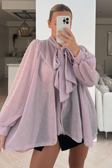 Eleanor baby pink bow tie shimmer blouse