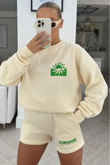 Sunshine ecru back print sweater short co ord