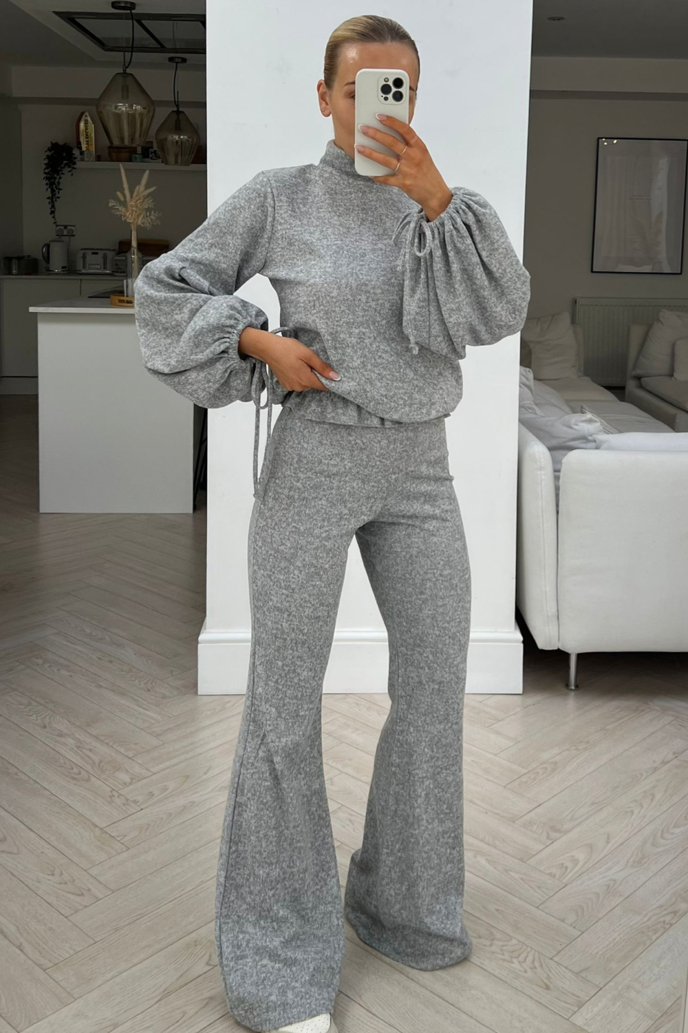 Knitted V Neck Top and Pants Loungewear Set