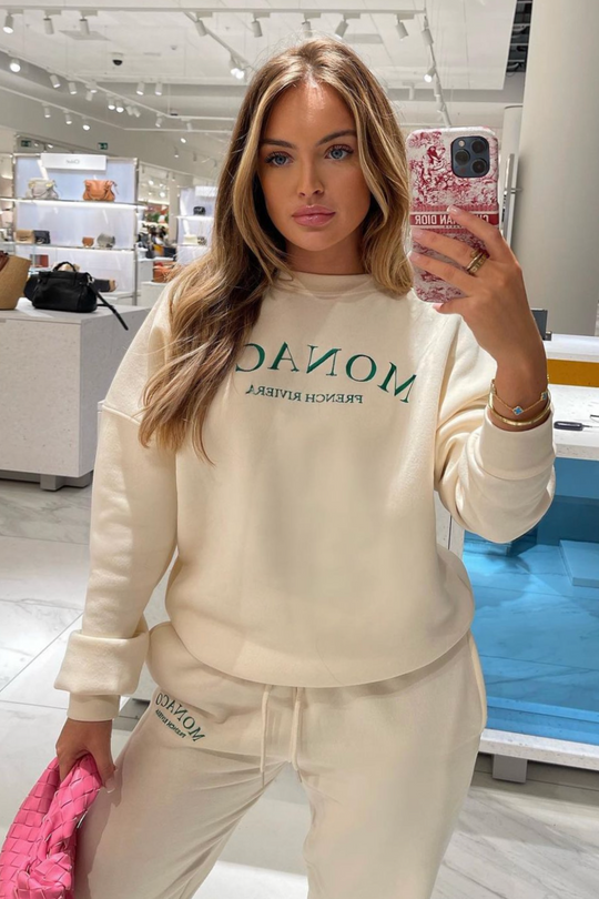 Monaco embroidered ecru sweater loungewear set