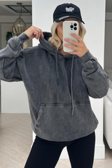 Indie black acid wash oversized hoodie
