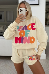 peace of mind ecru sweater short loungewear set